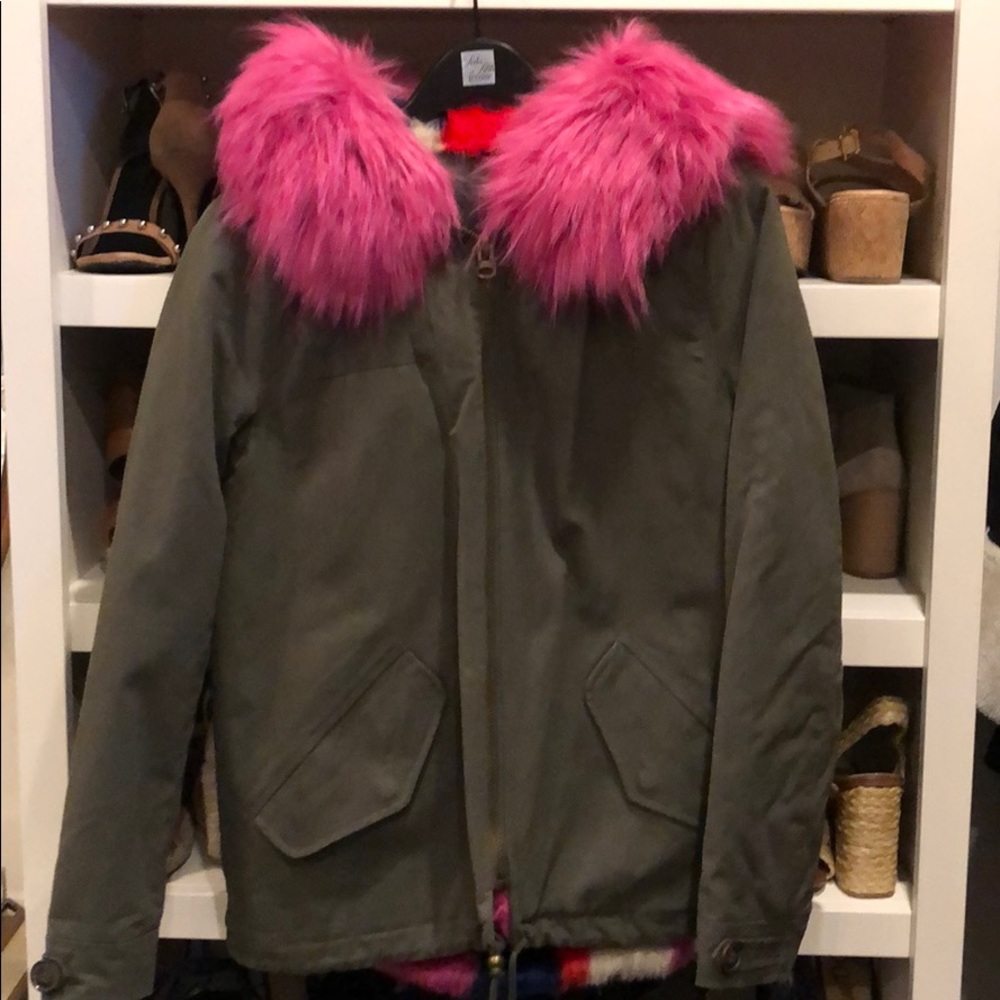 Military Jacket with Pink Faux Collar